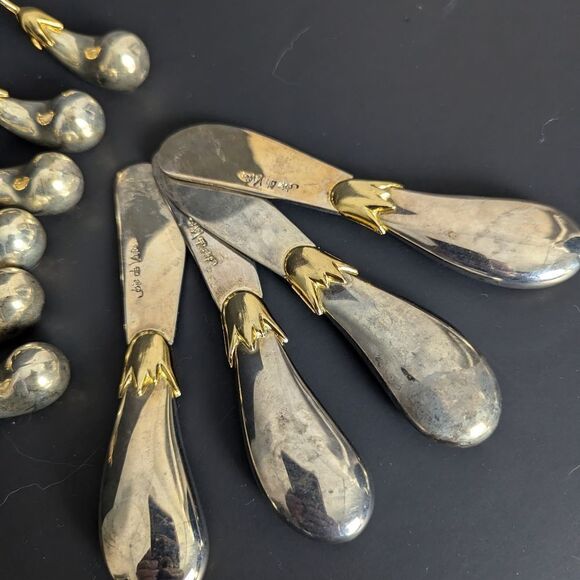 Vintage Silver and gold Egg plant knives and knife holder Joie de vivre - Picture 2 of 8